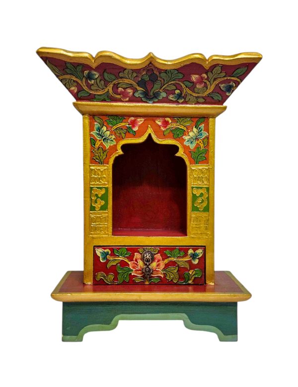 Traditional Tibetan Altar Chesum Box – Hand-Painted in Traditional Colors