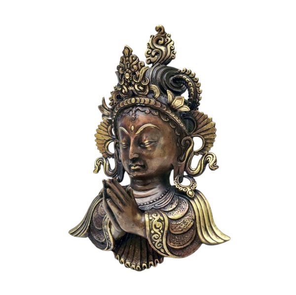 Namaste Posture – Green Tara, Handmade Ritual Metal Mask, Antique Finishing