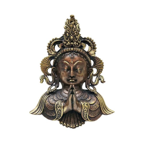 Namaste Posture – Green Tara, Handmade Ritual Metal Mask, Antique Finishing