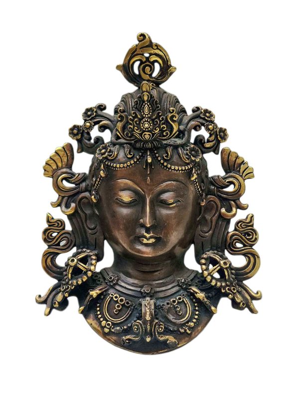 Green Tara – Handmade Ritual Metal Mask, Antique Finishing