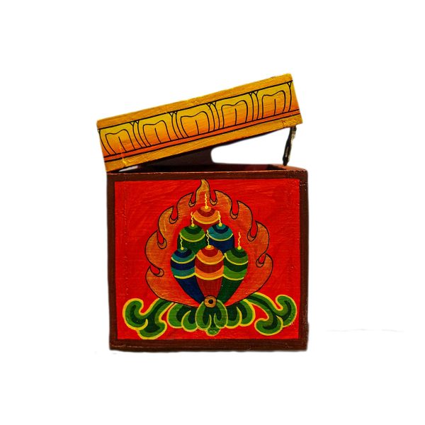 Buddhist Wooden Box with Shakyamuni Buddha and Medicine Buddha – Tibetan Style with Traditional Colors