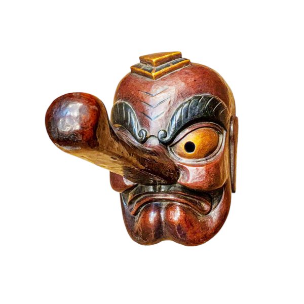 Buddhist Wooden Tribal Mask with Long Nose – Tibetan Style with Traditional Colors