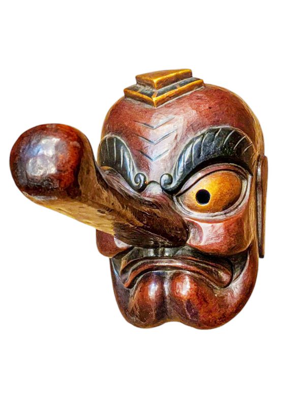 Buddhist Wooden Tribal Mask with Long Nose – Tibetan Style with Traditional Colors