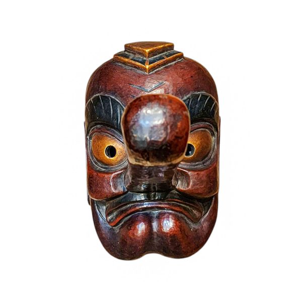 Buddhist Wooden Tribal Mask with Long Nose – Tibetan Style with Traditional Colors