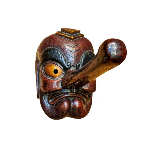 Buddhist Wooden Tribal Mask with Long Nose – Tibetan Style with Traditional Colors