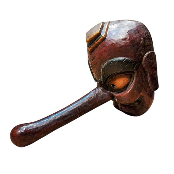 Buddhist Wooden Tribal Mask with Long Nose – Tibetan Style with Traditional Colors
