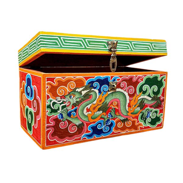Buddhist Wooden Box with Dragon – Tibetan Style with Traditional Colors