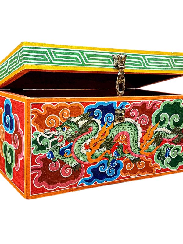 Buddhist Wooden Box with Dragon – Tibetan Style with Traditional Colors