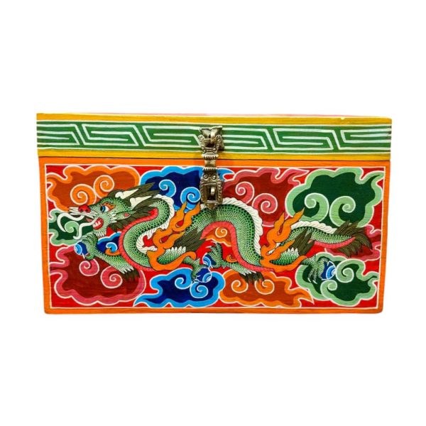 Buddhist Wooden Box with Dragon – Tibetan Style with Traditional Colors