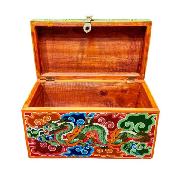 Buddhist Wooden Box with Dragon – Tibetan Style with Traditional Colors