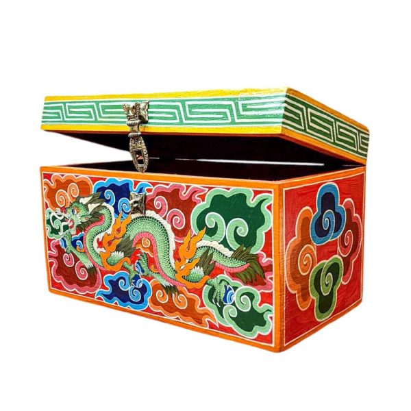 Buddhist Wooden Box with Dragon – Tibetan Style with Traditional Colors