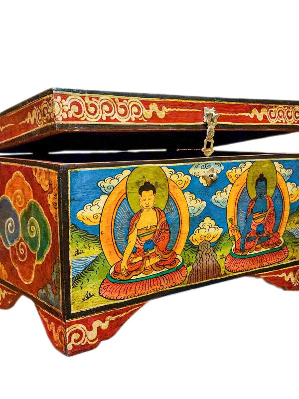 Buddhist Wooden Box with Shakyamuni Buddha and Medicine Buddha – Tibetan Style with Traditional Colors