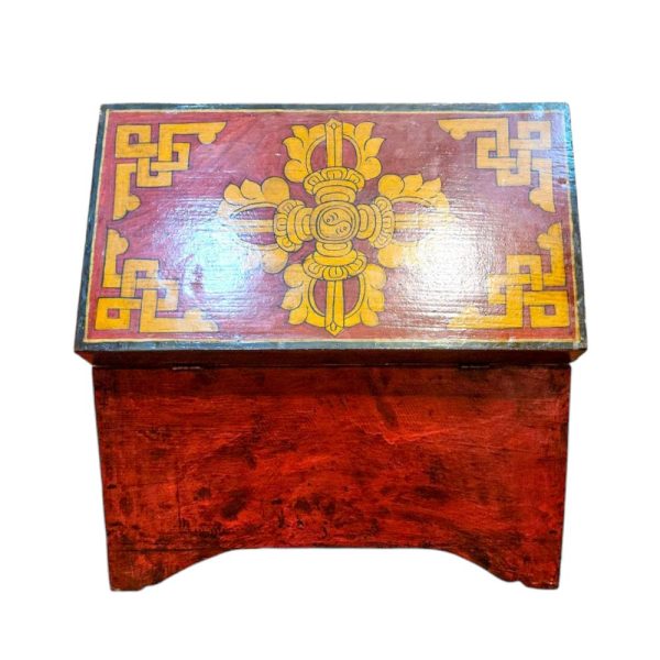 Buddhist Wooden Box with Shakyamuni Buddha and Medicine Buddha – Tibetan Style with Traditional Colors