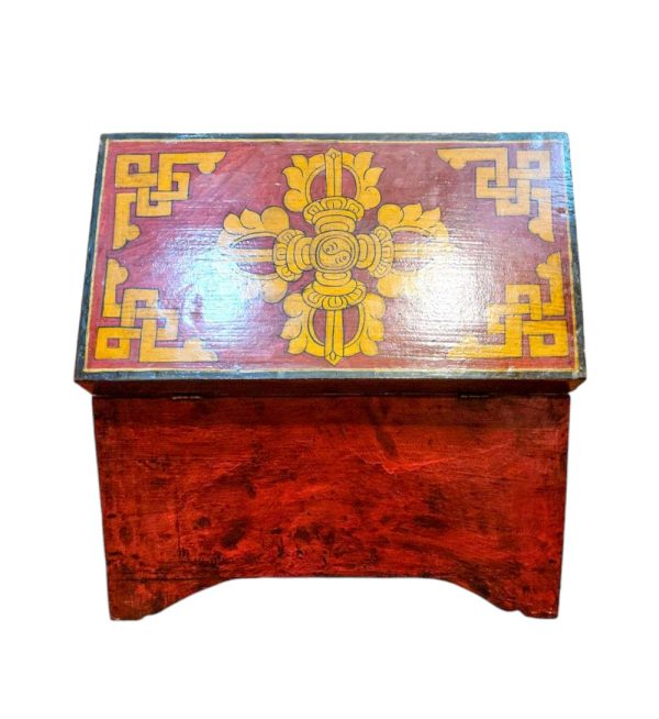 Buddhist Wooden Box with Shakyamuni Buddha and Medicine Buddha – Tibetan Style with Traditional Colors