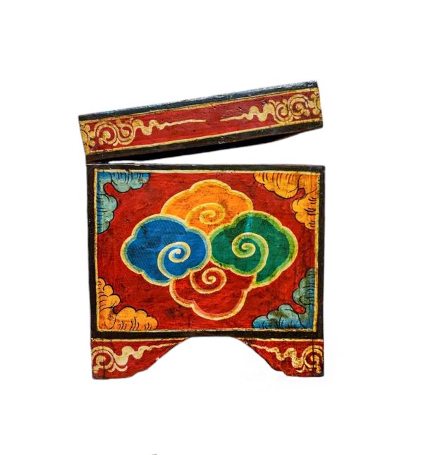 Buddhist Wooden Box with Shakyamuni Buddha and Medicine Buddha – Tibetan Style with Traditional Colors