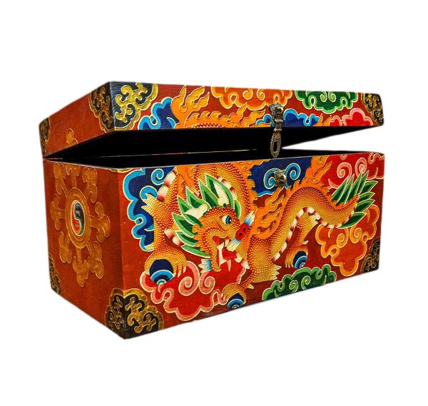 Buddhist Wooden Box with Dragon – Tibetan Style with Traditional Colors