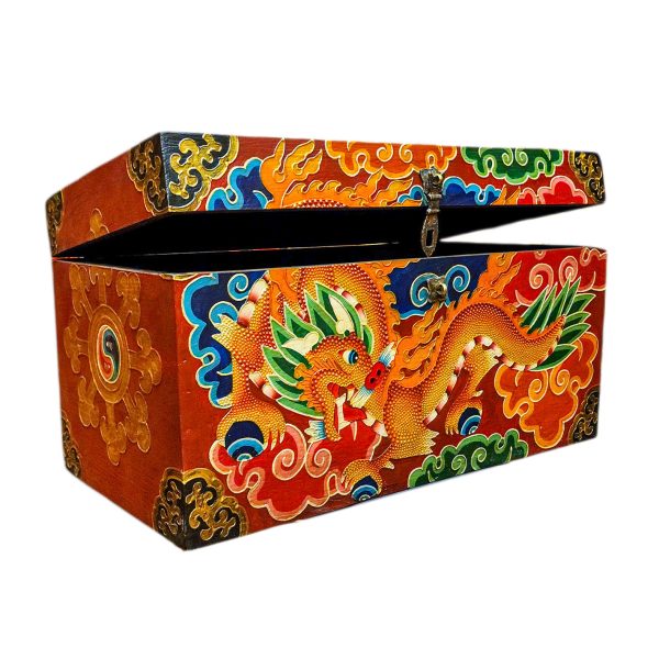 Buddhist Wooden Box with Dragon – Tibetan Style with Traditional Colors