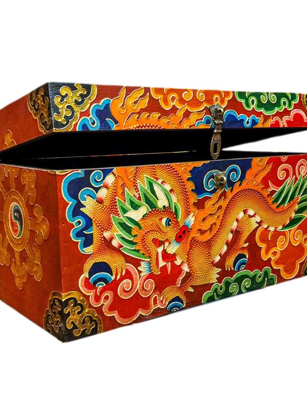 Buddhist Wooden Box with Dragon – Tibetan Style with Traditional Colors