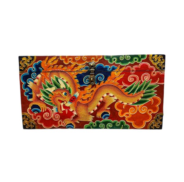 Buddhist Wooden Box with Dragon – Tibetan Style with Traditional Colors