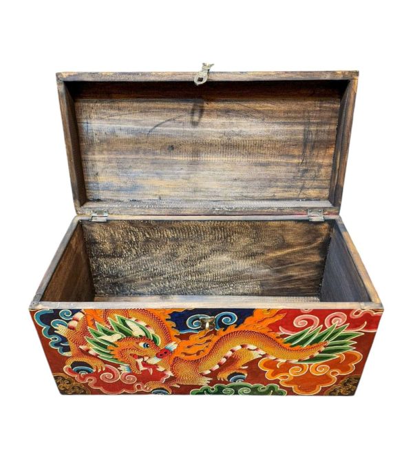 Buddhist Wooden Box with Dragon – Tibetan Style with Traditional Colors