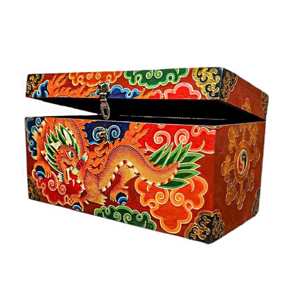 Buddhist Wooden Box with Dragon – Tibetan Style with Traditional Colors