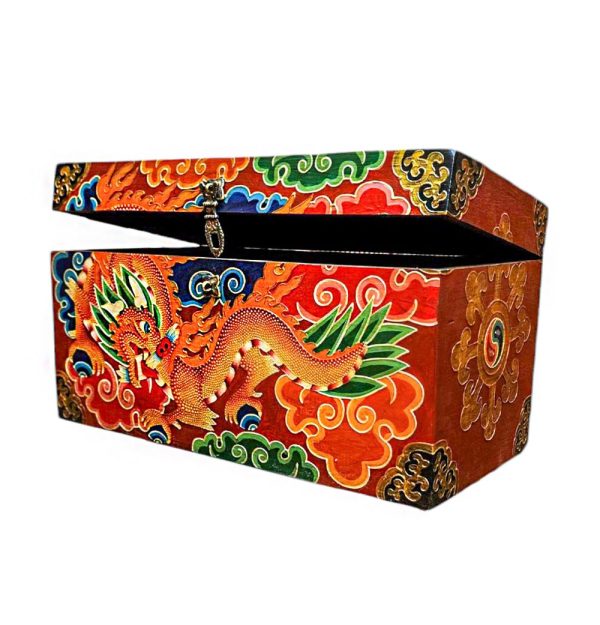 Buddhist Wooden Box with Dragon – Tibetan Style with Traditional Colors