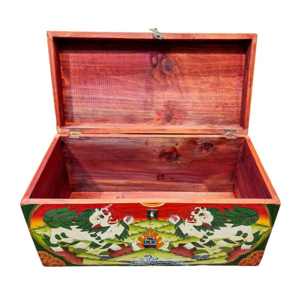 Buddhist Wooden Box with Snow Lion – Tibetan Style with Traditional Colors