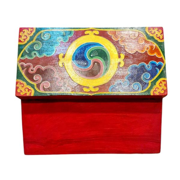Buddhist Wooden Box with Snow Lion – Tibetan Style with Traditional Colors
