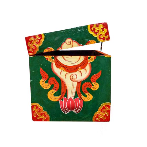 Buddhist Wooden Box with Snow Lion – Tibetan Style with Traditional Colors