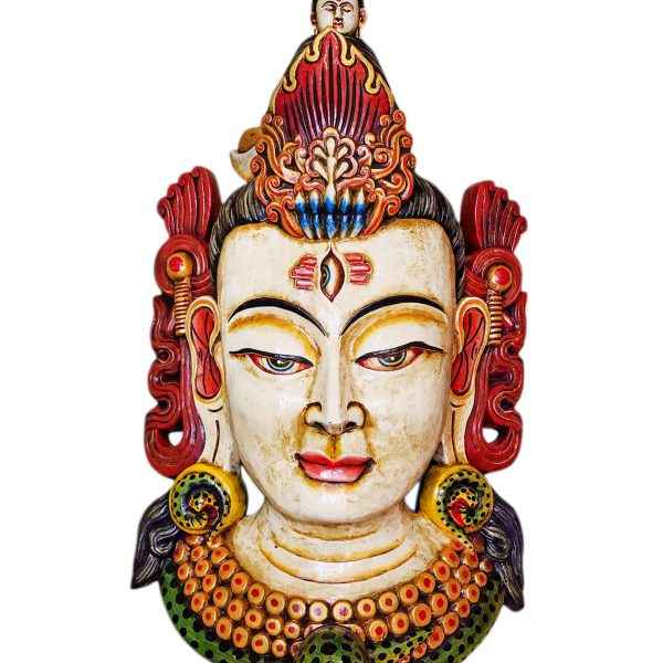 Buddhist Wooden Tribal Mask with Shiva – Tibetan Style with Traditional Colors
