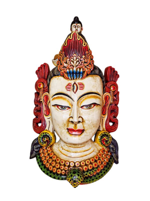 Buddhist Wooden Tribal Mask with Shiva – Tibetan Style with Traditional Colors