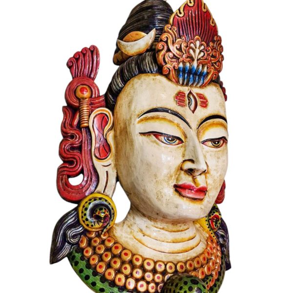 Buddhist Wooden Tribal Mask with Shiva – Tibetan Style with Traditional Colors