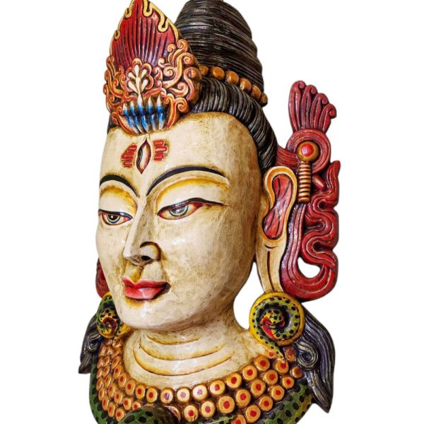Buddhist Wooden Tribal Mask with Shiva – Tibetan Style with Traditional Colors