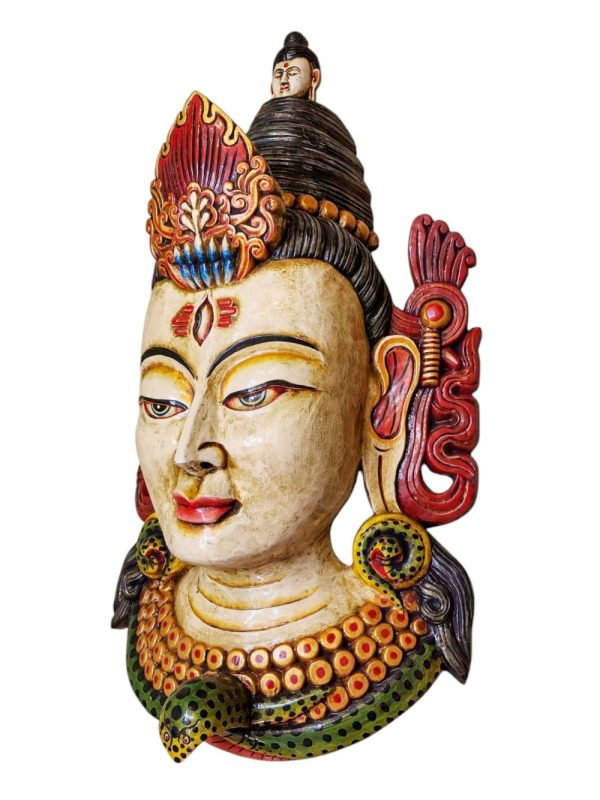 Buddhist Wooden Tribal Mask with Shiva – Tibetan Style with Traditional Colors