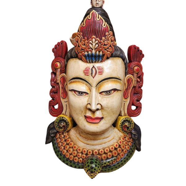 Buddhist Wooden Tribal Mask with Shiva – Tibetan Style with Traditional Colors