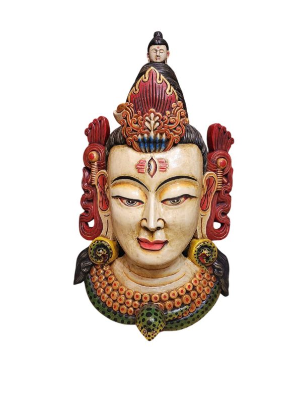 Buddhist Wooden Tribal Mask with Shiva – Tibetan Style with Traditional Colors