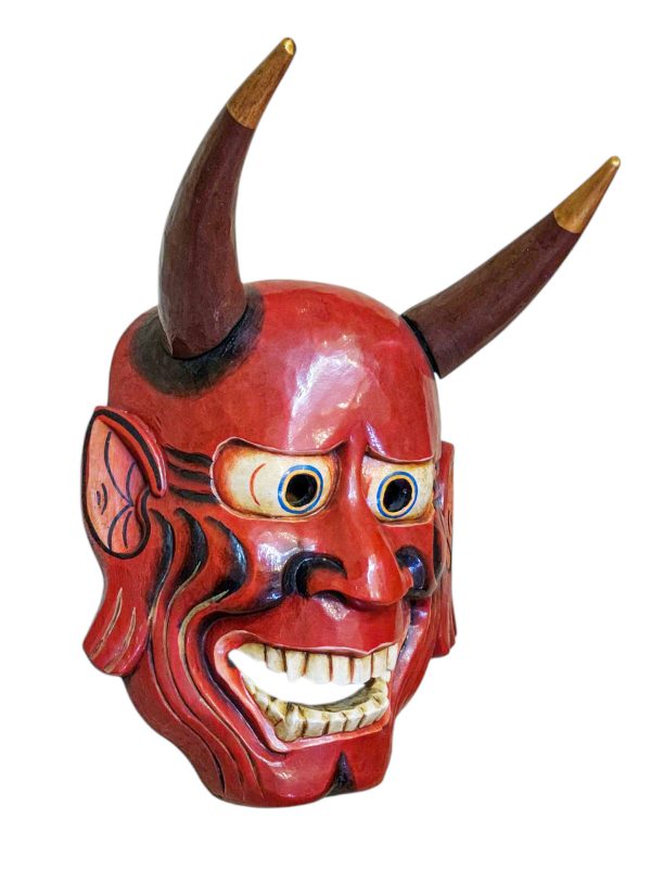 Buddhist Wooden Tribal Mask with Oni – Tibetan Style with Traditional Colors