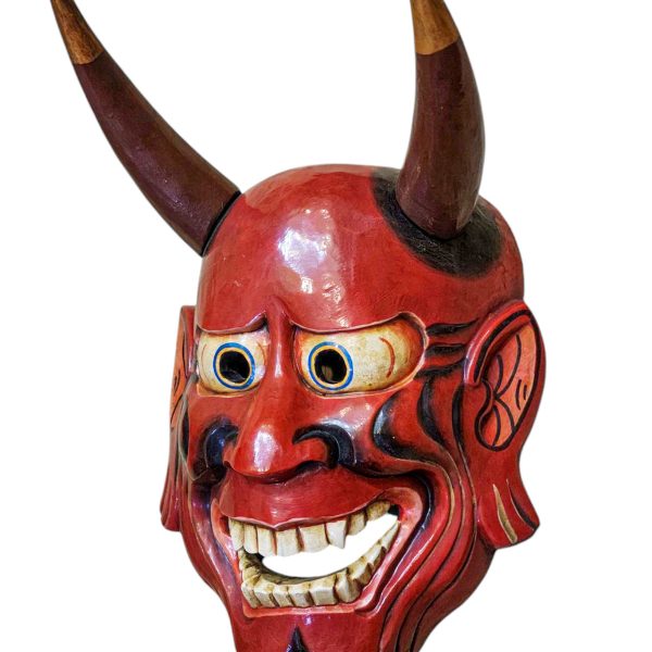 Buddhist Wooden Tribal Mask with Oni – Tibetan Style with Traditional Colors