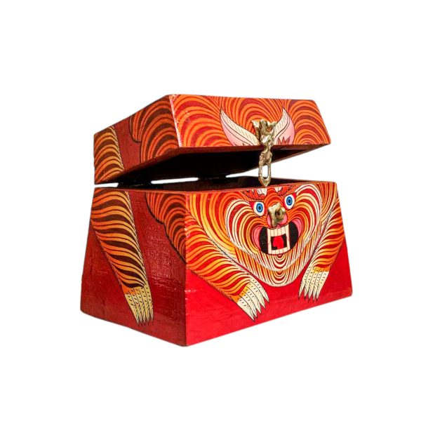 Buddhist Wooden Box with Tiger – Tibetan Style with Traditional Colors