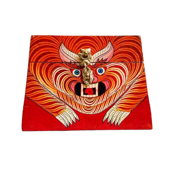 Buddhist Wooden Box with Tiger – Tibetan Style with Traditional Colors