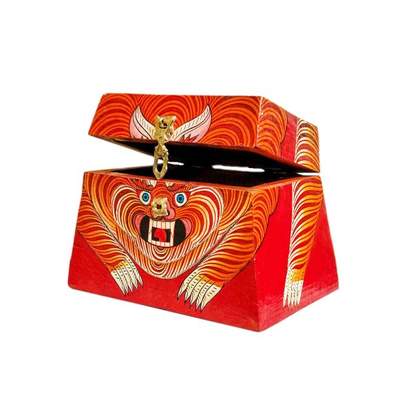 Buddhist Wooden Box with Tiger – Tibetan Style with Traditional Colors