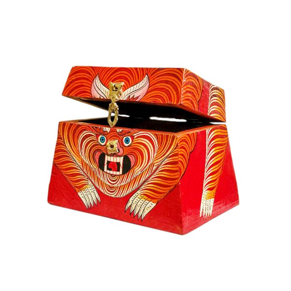 Buddhist Wooden Box with Tiger – Tibetan Style with Traditional Colors