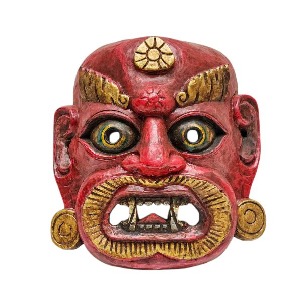 Buddhist Wooden Mask with Bhairav – Tibetan Style with Traditional Colors