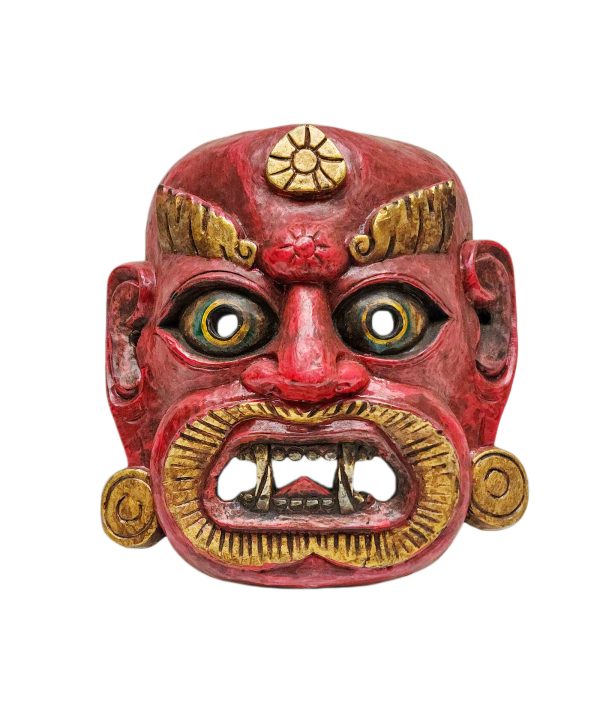 Buddhist Wooden Mask with Bhairav – Tibetan Style with Traditional Colors