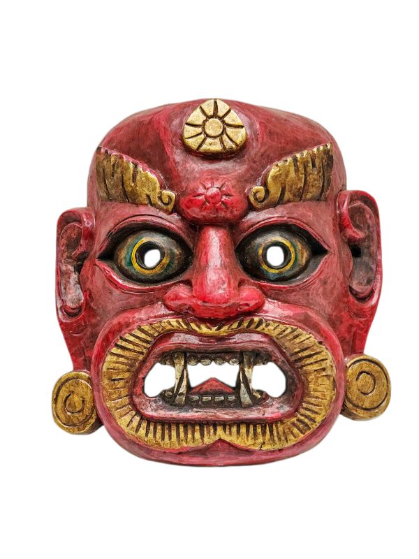 Buddhist Wooden Mask with Bhairav – Tibetan Style with Traditional Colors