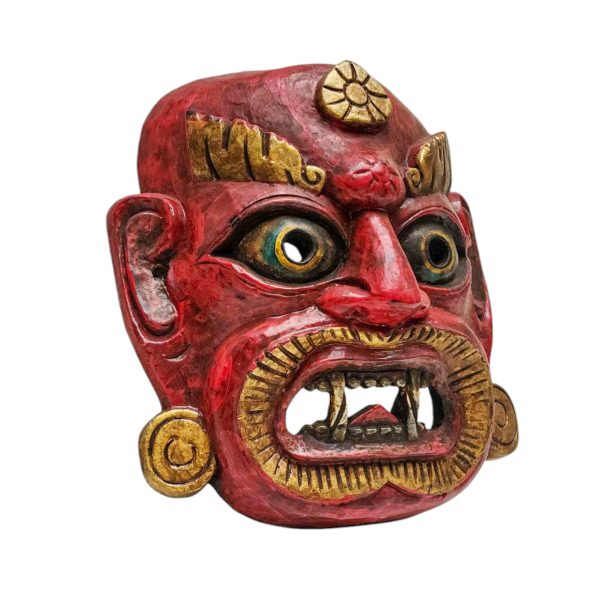Buddhist Wooden Mask with Bhairav – Tibetan Style with Traditional Colors