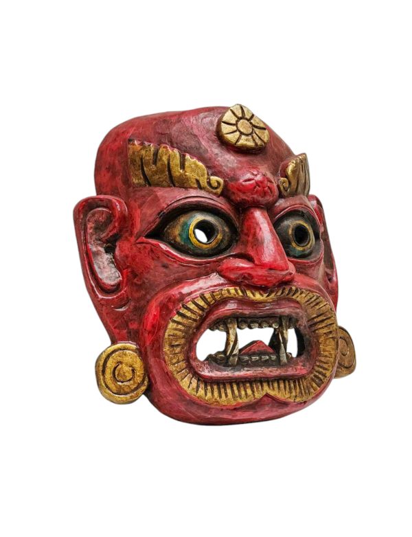 Buddhist Wooden Mask with Bhairav – Tibetan Style with Traditional Colors