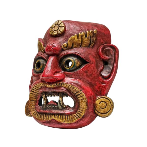 Buddhist Wooden Mask with Bhairav – Tibetan Style with Traditional Colors