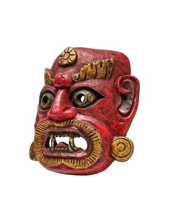 Buddhist Wooden Mask with Bhairav – Tibetan Style with Traditional Colors