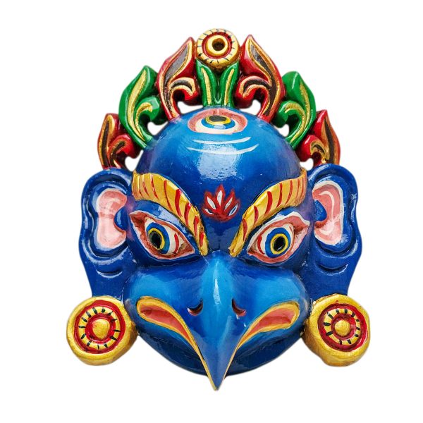 Buddhist Wooden Mask with Garuda – Tibetan Style with Traditional Colors